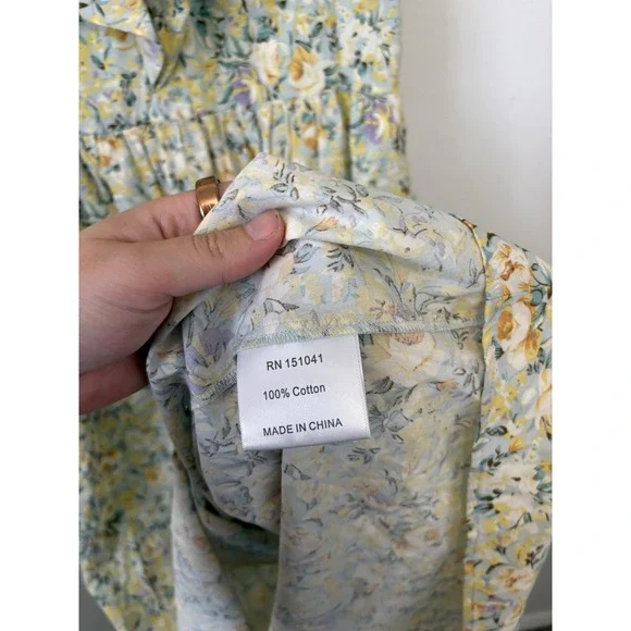 O.p.t. Kate Floral Poplin Ruffle V-Neck Dress – Multicolor – Size L - Picture 4 of 5